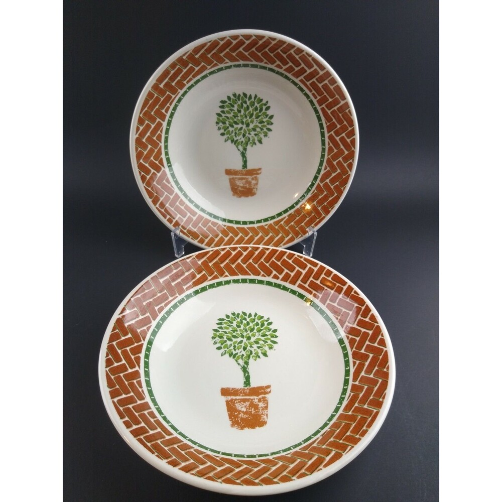 Pier 1 England Topiary w Brick Set Of  2 Salad Pasta or Soup Bowls Angleterre